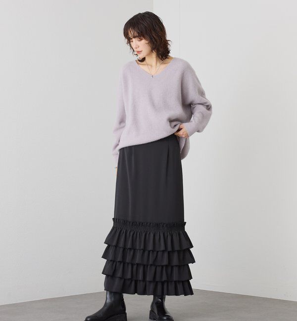  「【抜け感シルエット】ヘアリーウール片畦Vネックニット」|ニット・セーター|