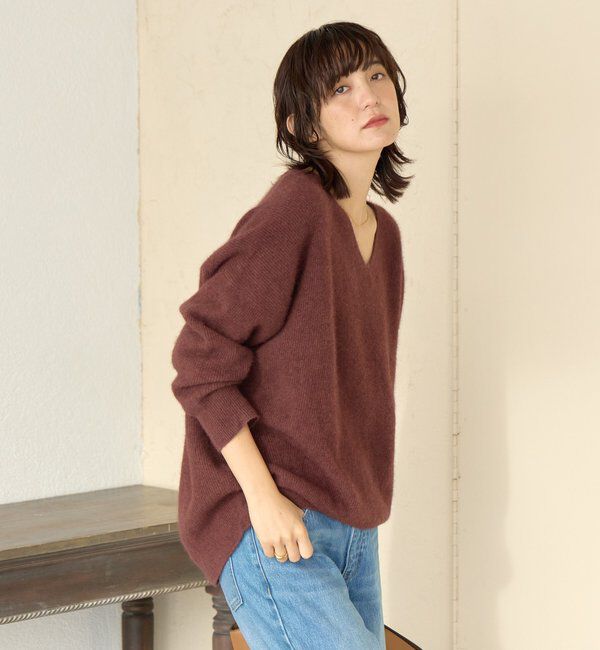  「【抜け感シルエット】ヘアリーウール片畦Vネックニット」|ニット・セーター|