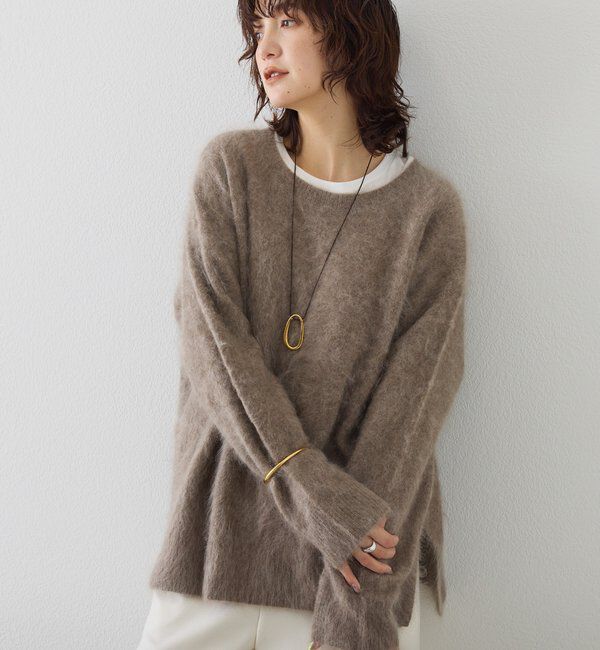  「【ヘアリーな質感】起毛ウールサイドスリットニット」|ニット・セーター|モカ