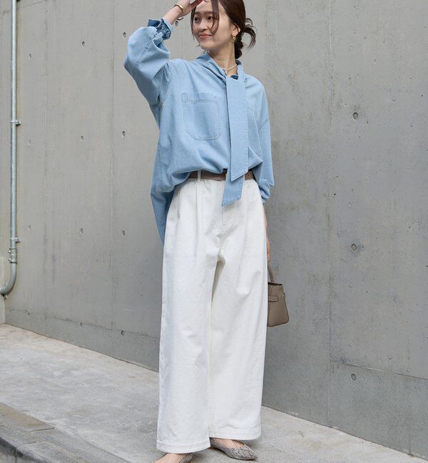  「【新色追加/抜け感】デニムボウタイシャツ」|シャツ・ブラウス|
