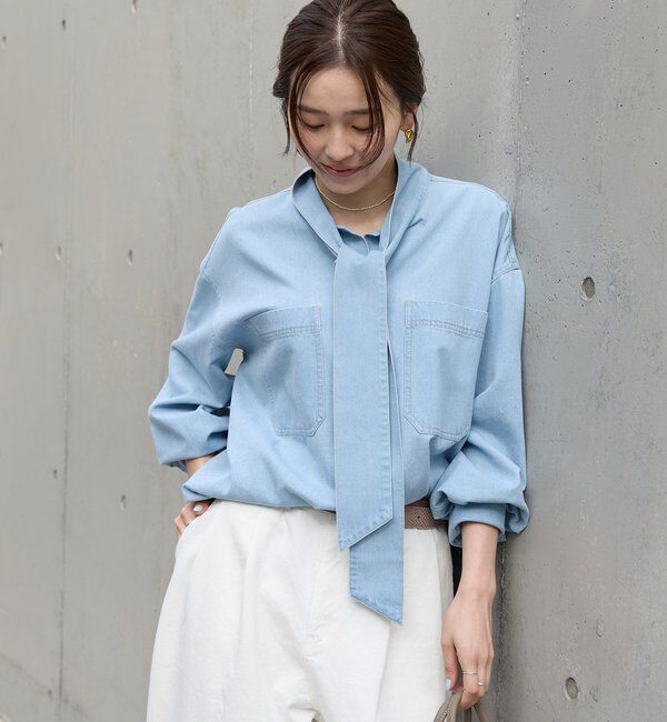  「【新色追加/抜け感】デニムボウタイシャツ」|シャツ・ブラウス|
