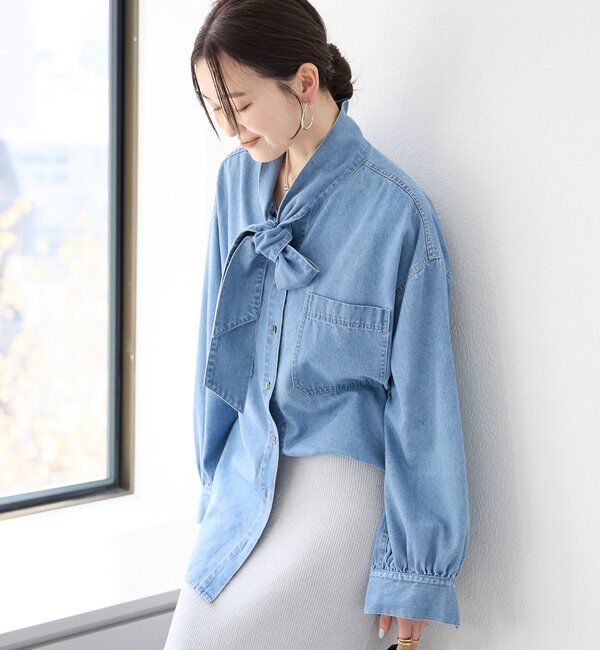  「【新色追加/抜け感】デニムボウタイシャツ」|シャツ・ブラウス|