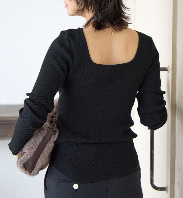  「【女性らしい抜け感】スクエア2WAYリブニット」|ニット・セーター|ブラック