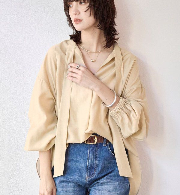  「【オンオフ使える】ナロータイブラウス」|シャツ・ブラウス|ベージュ