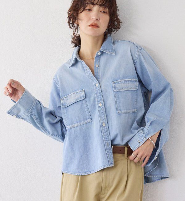  「【RIMH（リムエイチ）】バックフレアショートシャツ」|シャツ・ブラウス|サックスブルー