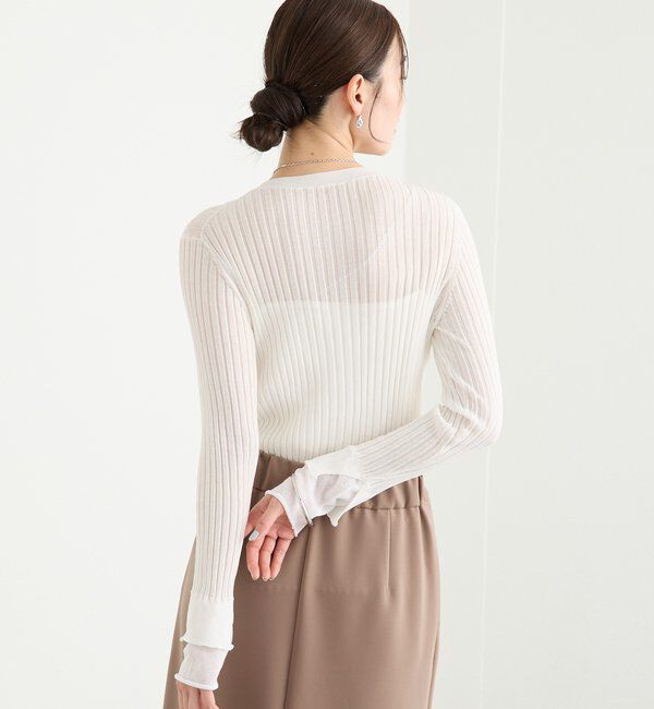  「【レイヤード風の袖口】シアーカフスリブニット」|ニット・セーター|