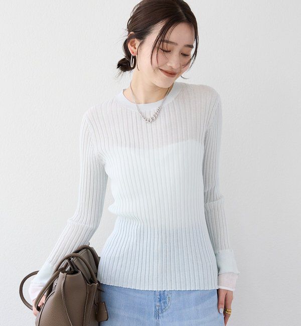  「【レイヤード風の袖口】シアーカフスリブニット」|ニット・セーター|