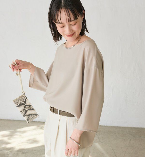  「【セットアップ対応可】ダブルサテンハーフスリーブブラウス」|シャツ・ブラウス|