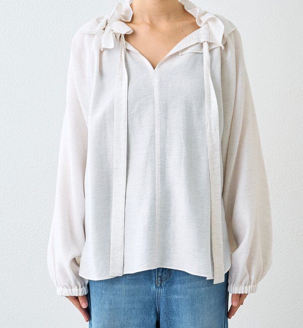  「【顔まわり華やか】リネンライクフリルカラーブラウス」|シャツ・ブラウス|