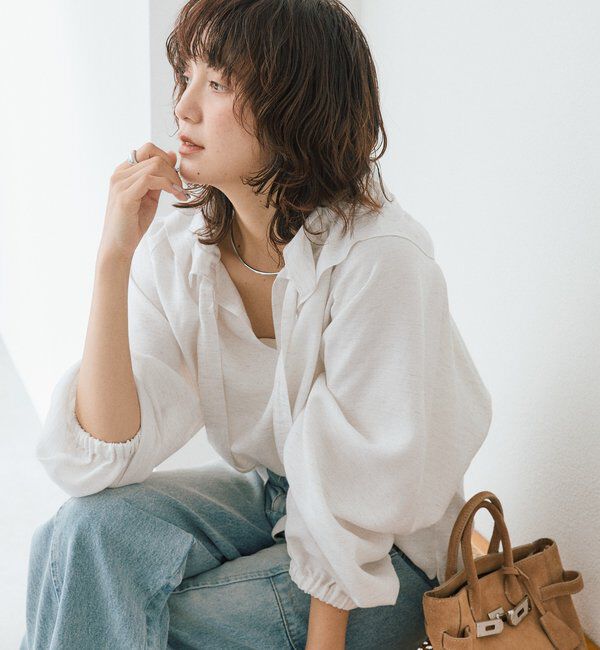  「【顔まわり華やか】リネンライクフリルカラーブラウス」|シャツ・ブラウス|