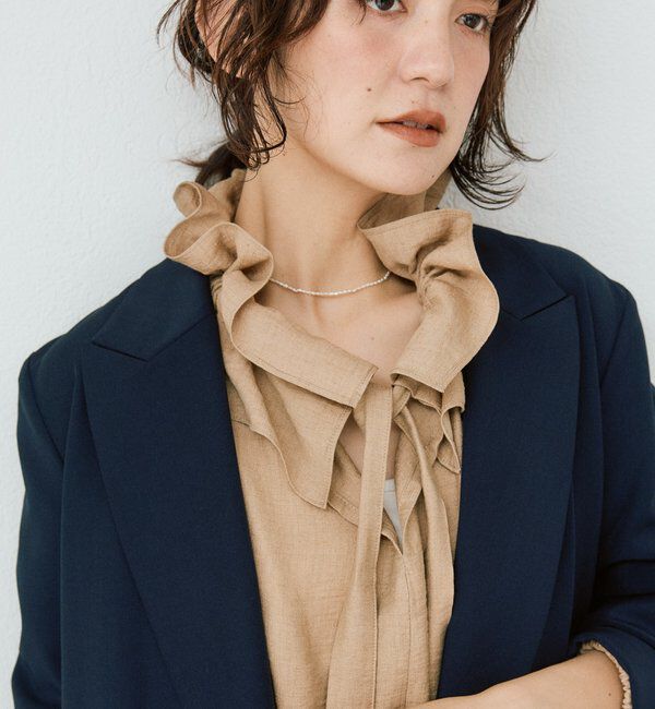  「【顔まわり華やか】リネンライクフリルカラーブラウス」|シャツ・ブラウス|