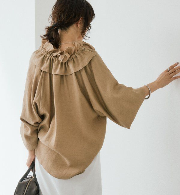  「【顔まわり華やか】リネンライクフリルカラーブラウス」|シャツ・ブラウス|