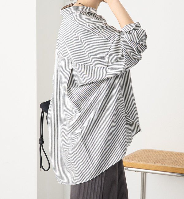  「予約【女性らしい抜け感】リネン混ストライプシャツ」|シャツ・ブラウス|