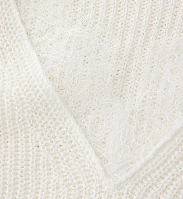  「【トレンド感抜群】ペーパーヤーンレース衿ニット」|ニット・セーター|