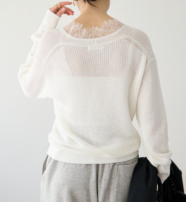  「【トレンド感抜群】ペーパーヤーンレース衿ニット」|ニット・セーター|