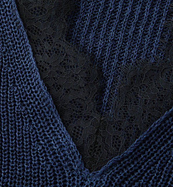  「【トレンド感抜群】ペーパーヤーンレース衿ニット」|ニット・セーター|