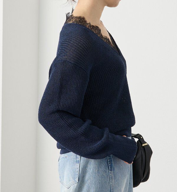  「【トレンド感抜群】ペーパーヤーンレース衿ニット」|ニット・セーター|