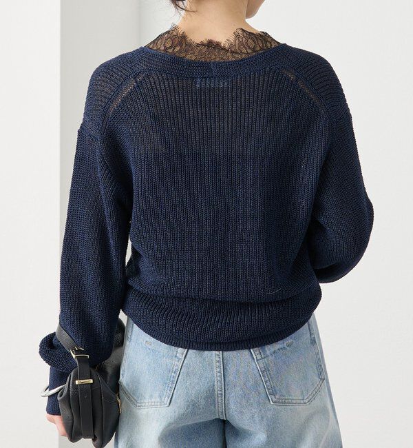  「【トレンド感抜群】ペーパーヤーンレース衿ニット」|ニット・セーター|