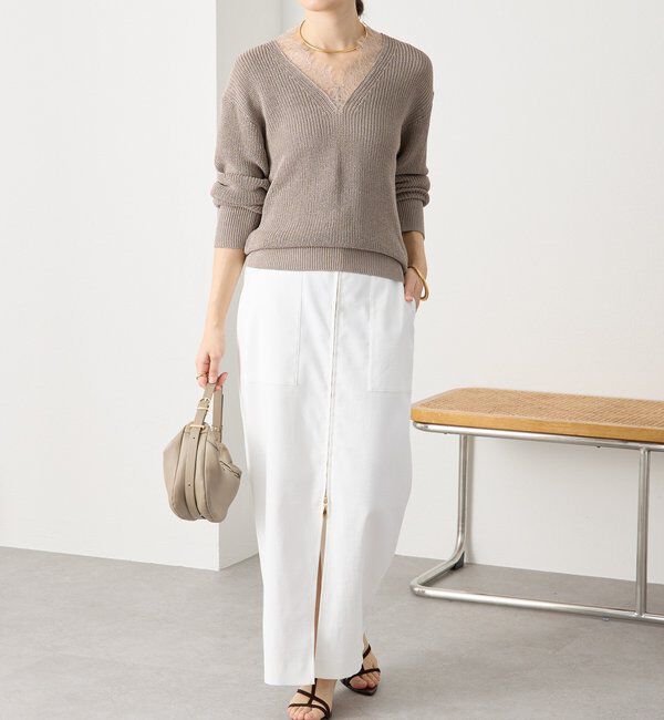  「【トレンド感抜群】ペーパーヤーンレース衿ニット」|ニット・セーター|