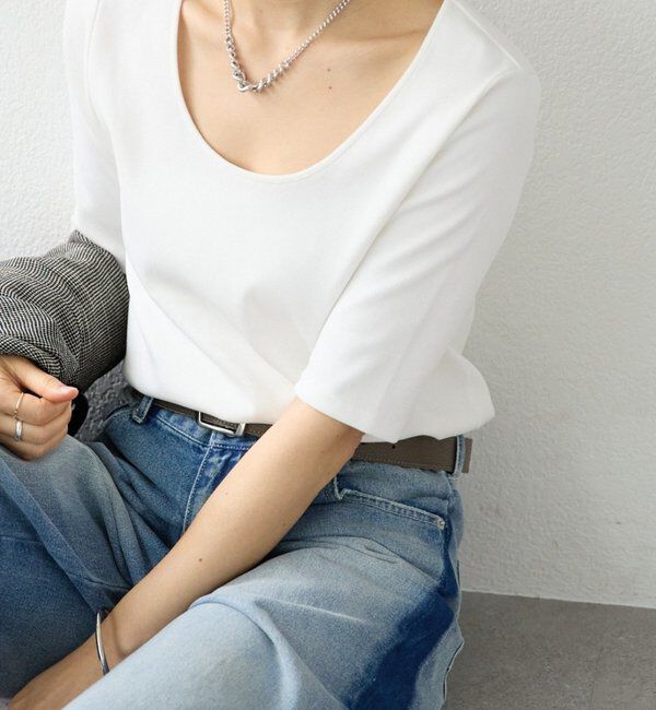  「【接触冷感/透湿/紫外線防止】5分袖フライスTee」|Tシャツ・カットソー|オフホワイト