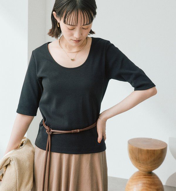  「【接触冷感/透湿/紫外線防止】5分袖フライスTee」|Tシャツ・カットソー|