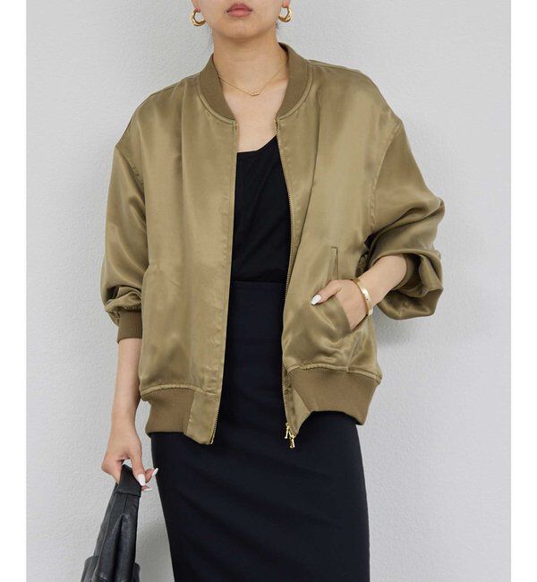  「キュプラサテンブルゾン」|ベスト・ジレ|カーキ