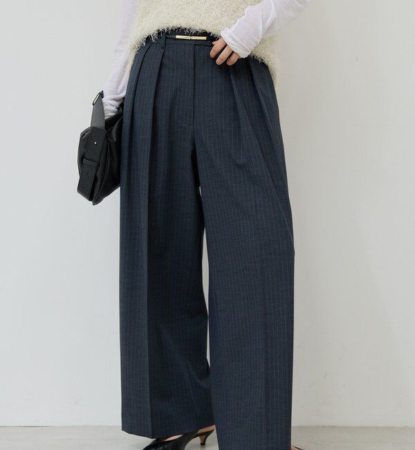  「【手洗い可能】【3サイズ展開】ストライプダブルタックパンツ」|チノ|