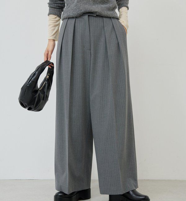  「【手洗い可能】【3サイズ展開】ストライプダブルタックパンツ」|チノ|