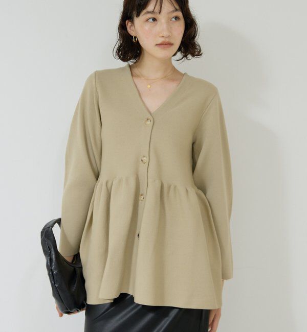  「ペプラムロングカーデ」|ニット・セーター|ベージュ