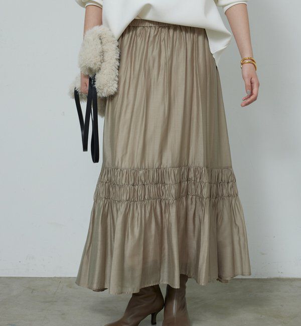  「ギャザーフレアスカート」|スカート|グレージュ