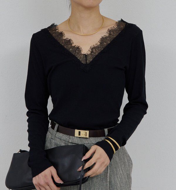  「VレースロンTee」|Tシャツ・カットソー|ブラック