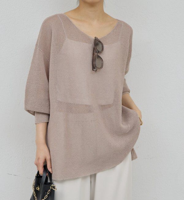  「ペーパーヤーンメッシュニット」|ニット・セーター|ベージュ