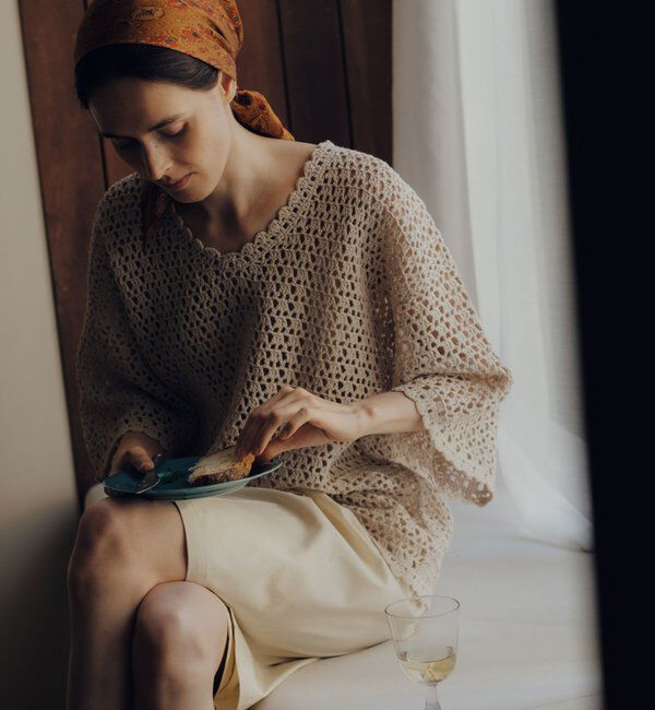  「【HERITANOVUM】コットンペーパークロシェットプルオーバー」|ニット・セーター|ライトベージュ