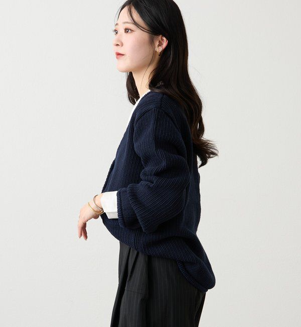  「ノーカラーニットジャケット」|カーディガン|