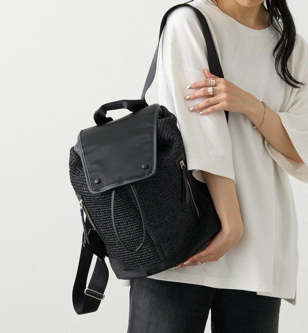  「ナイロンラフィア&times;クラウズナイロンコンビリュックサック」|リュック|ブラック