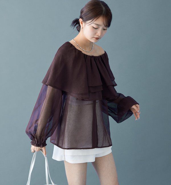  「シアーフリル長袖ブラウス」|シャツ・ブラウス|