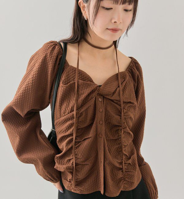  「長袖パフビスチェブラウス」|シャツ・ブラウス|ブラウン