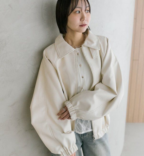  「バルーンスリーブフェイクレザーブルゾン」|ブルゾン・スタジャン|