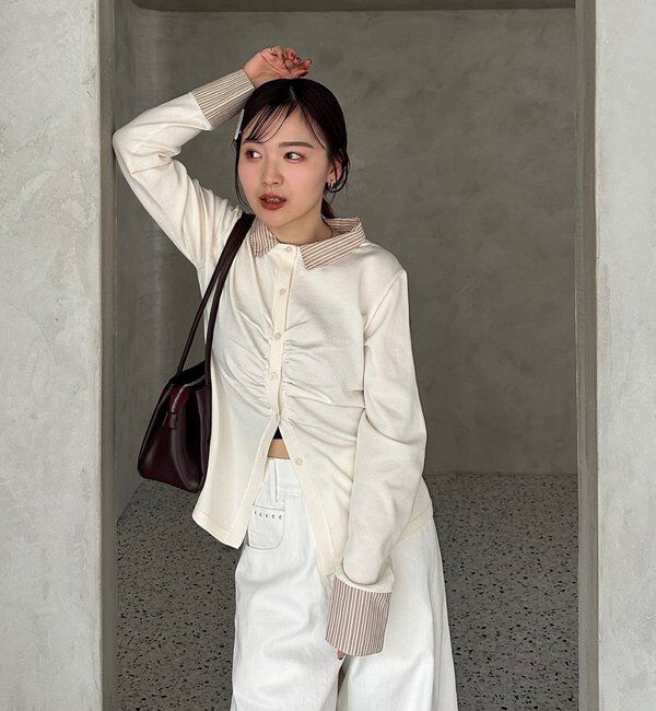  「【＠___s_m17企画】ストライプ付け襟配色ニット」|Tシャツ・カットソー|