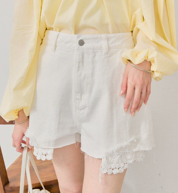 「レースポケットショートパンツ」|デニム|オフホワイト