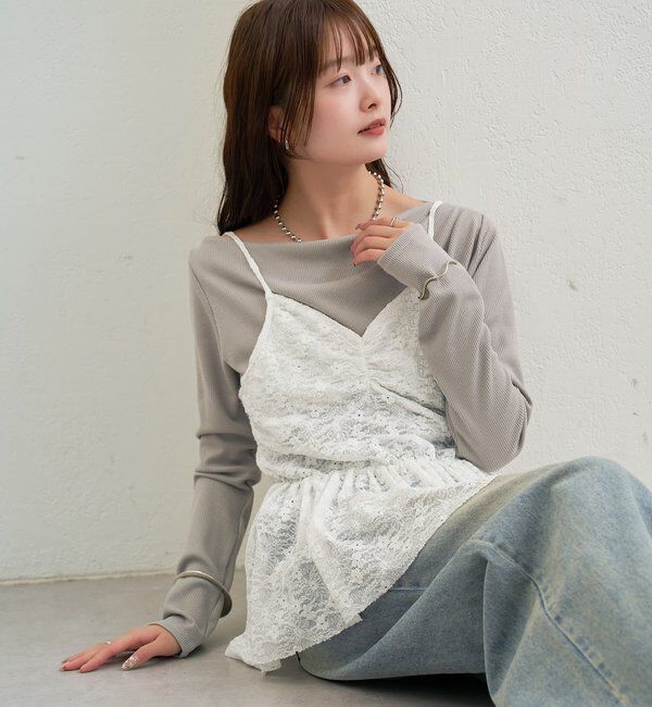  「Vギャザーレースキャミソール」|シャツ・ブラウス|