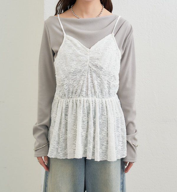  「Vギャザーレースキャミソール」|シャツ・ブラウス|
