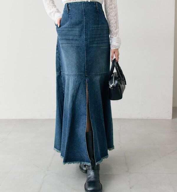  「デニム切替マーメイドスカート」|スカート|