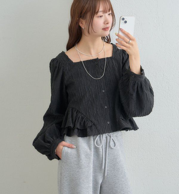  「ジャガード裾フリルブラウス」|シャツ・ブラウス|