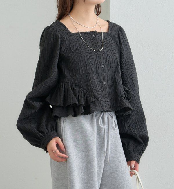  「ジャガード裾フリルブラウス」|シャツ・ブラウス|