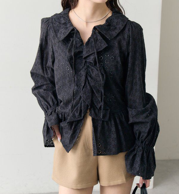  「フラワー刺繍フリルブラウス」|シャツ・ブラウス|