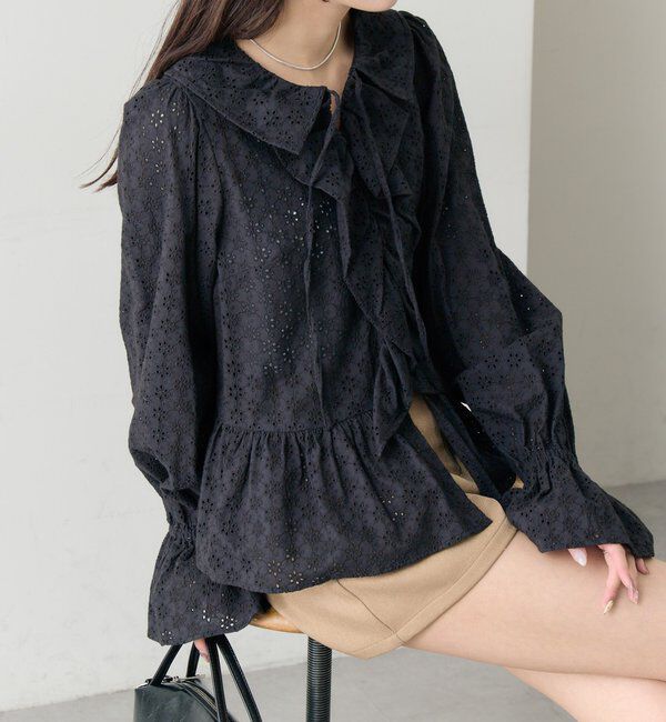  「フラワー刺繍フリルブラウス」|シャツ・ブラウス|