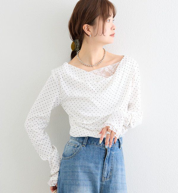  「レースドッキングオフショルロンT」|Tシャツ・カットソー|