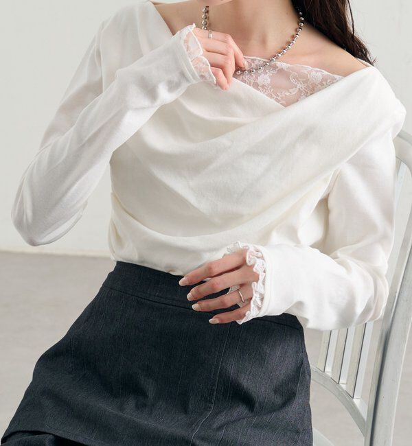  「レースドッキングオフショルロンT」|Tシャツ・カットソー|