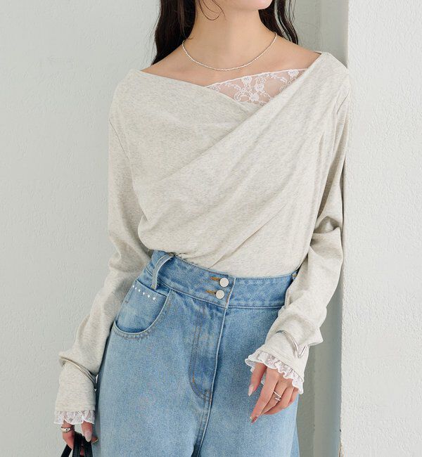  「レースドッキングオフショルロンT」|Tシャツ・カットソー|